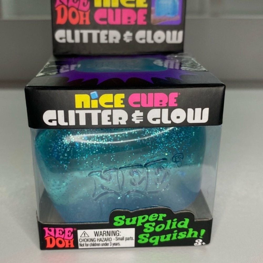 Viral Blue NeeDoh Nice Cube Glitter & Glow Super Solid Squish -Fast Ship